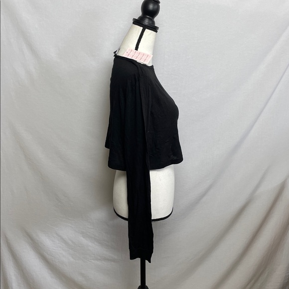 🖤5/$25 100% supima cotton Black Long Sleeve Crop top boatneck crop fit xs - Picture 12 of 16